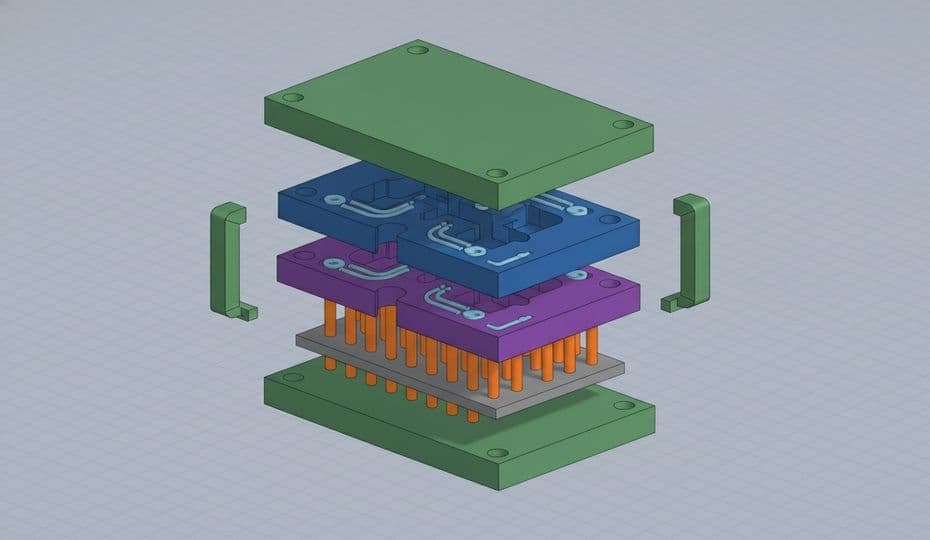 Plastic injection mold design modeled in CAD software
