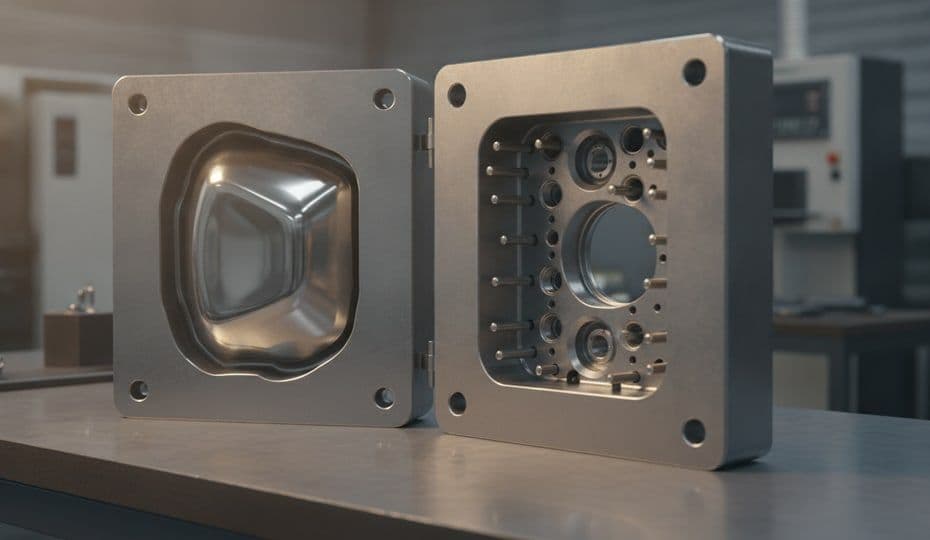 Precision injection mold core and cavity inserts on the bench