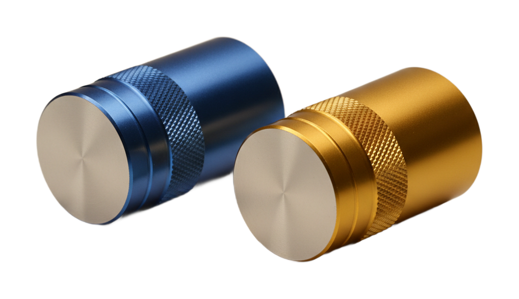 CNC-turned anodized aluminum parts with threads
