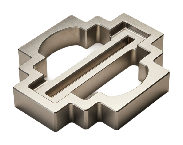 Wire-EDM-cut steel part with an intricate profile