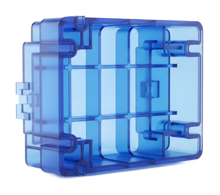 Injection-molded translucent plastic housing