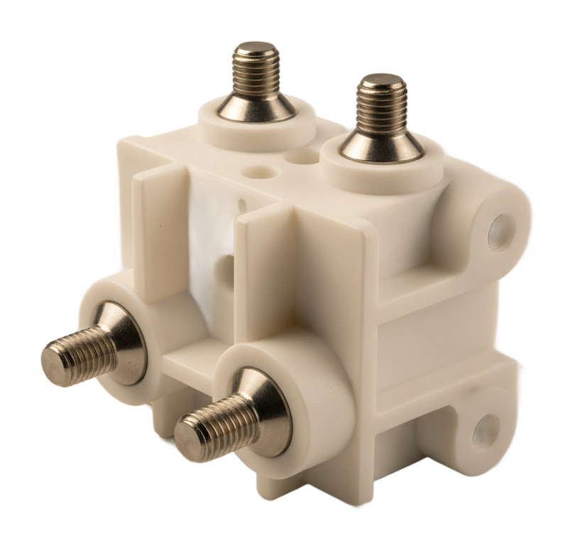 Insert-molded plastic bracket with threaded studs