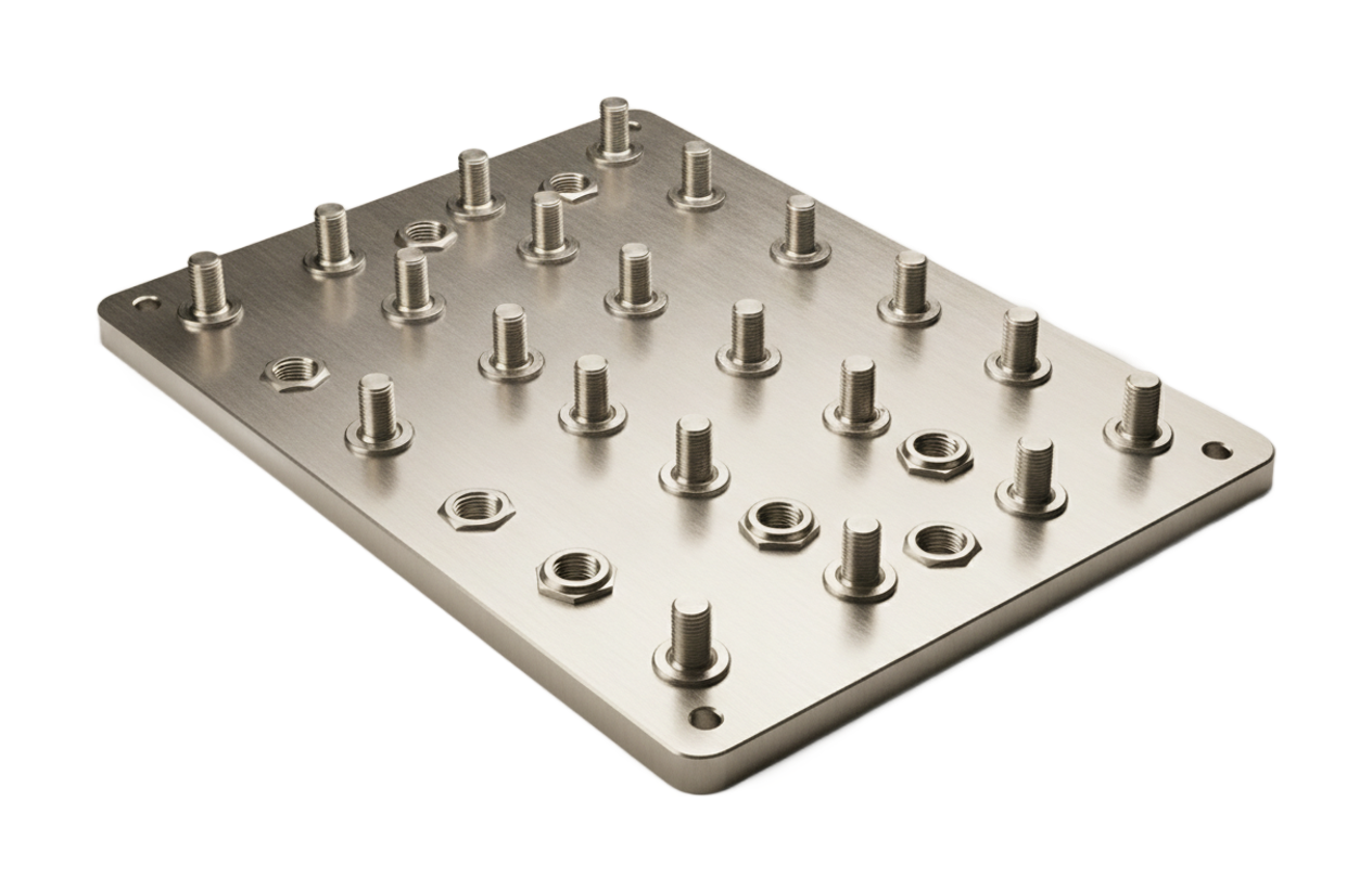 Sheet-metal chassis plate with threaded standoffs