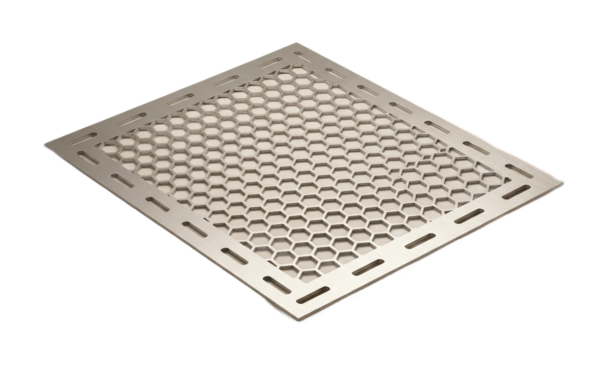 Laser-cut aluminum panel with hexagonal cutouts