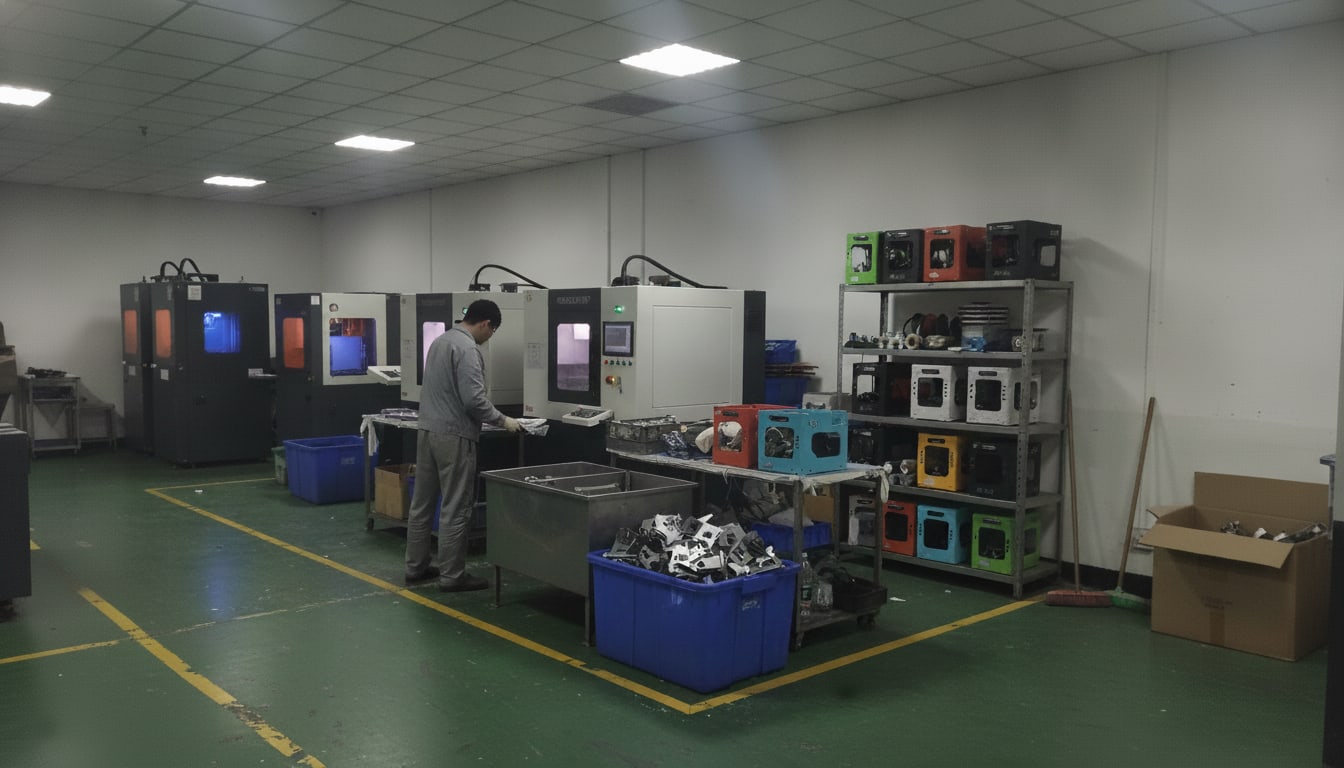 Industrial 3D printing production floor with SLA and SLS machines