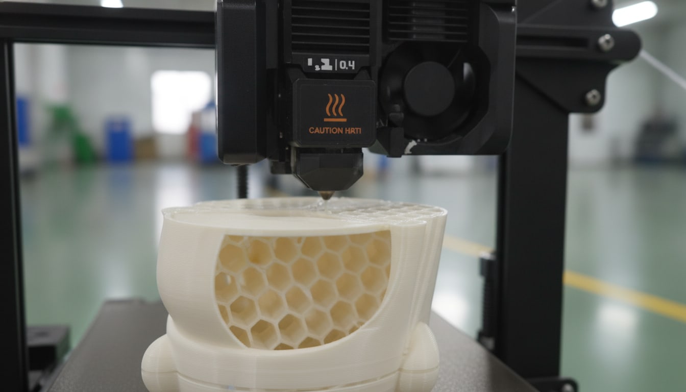 FDM printhead building a plastic part layer by layer