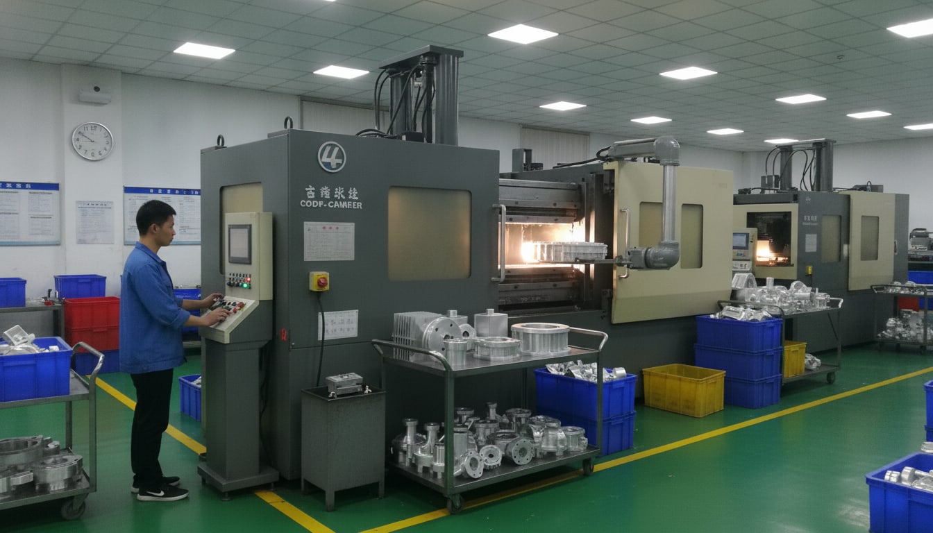Die casting machine running molten aluminum