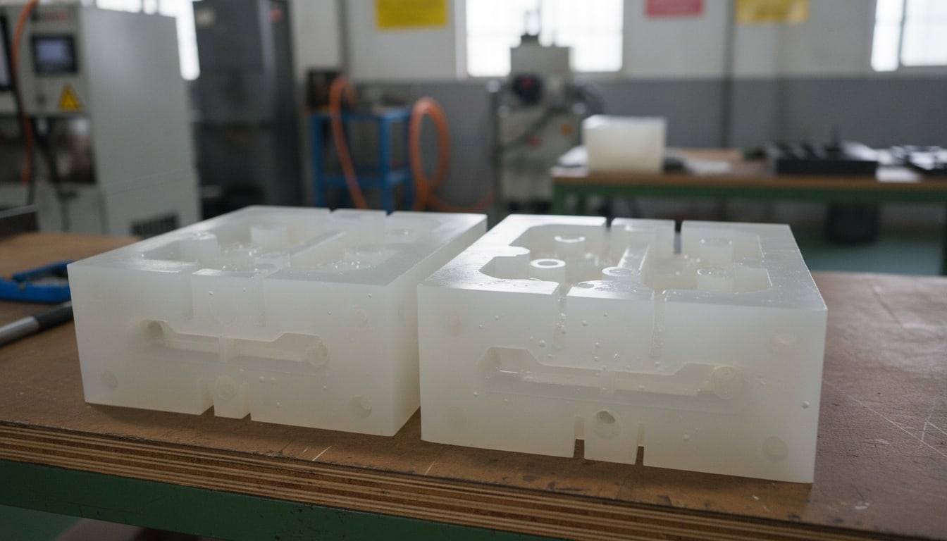 Close-up of a two-part silicone casting mold