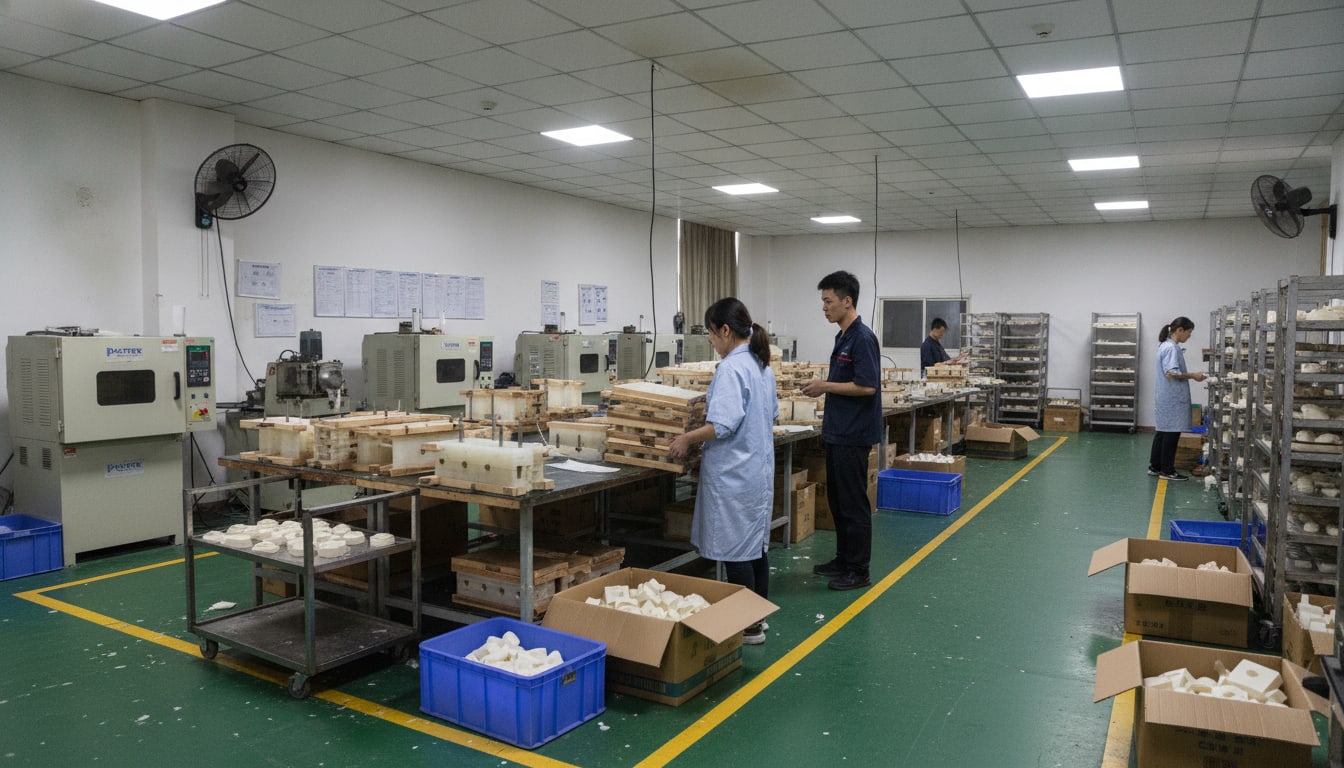 Row of vacuum casting chambers on the production floor