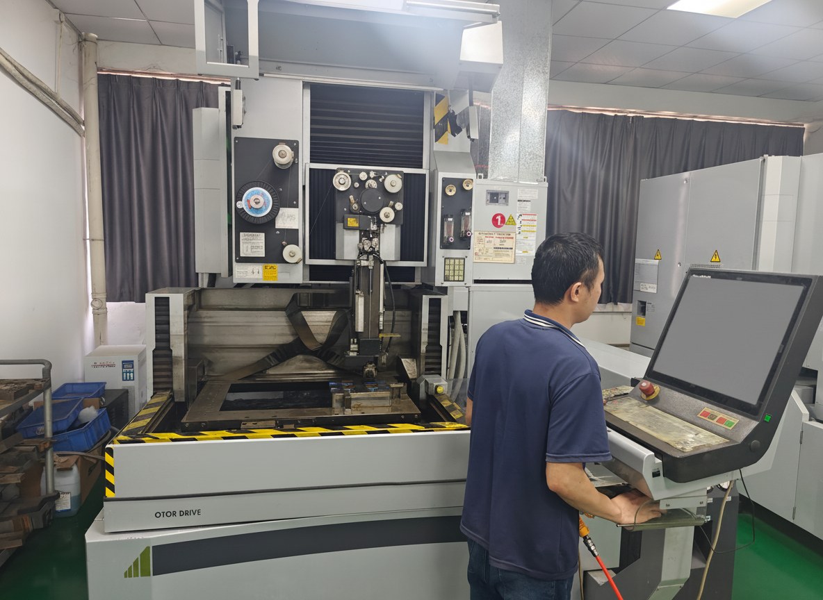 Wire EDM cutting a precision mold detail