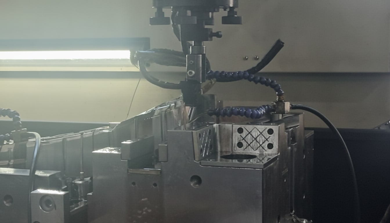Injection molding machines with material dryers and top-mounted robots on the production floor