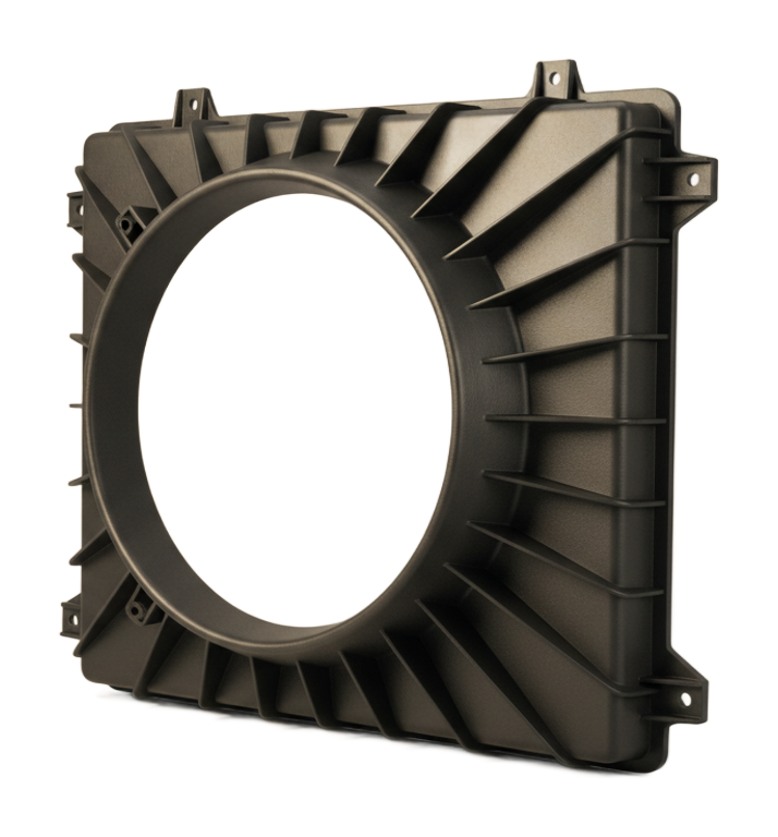 Injection-molded automotive radiator fan shroud