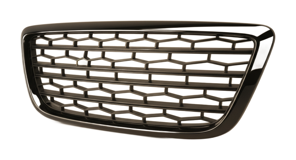 Injection-molded automotive radiator grille panel