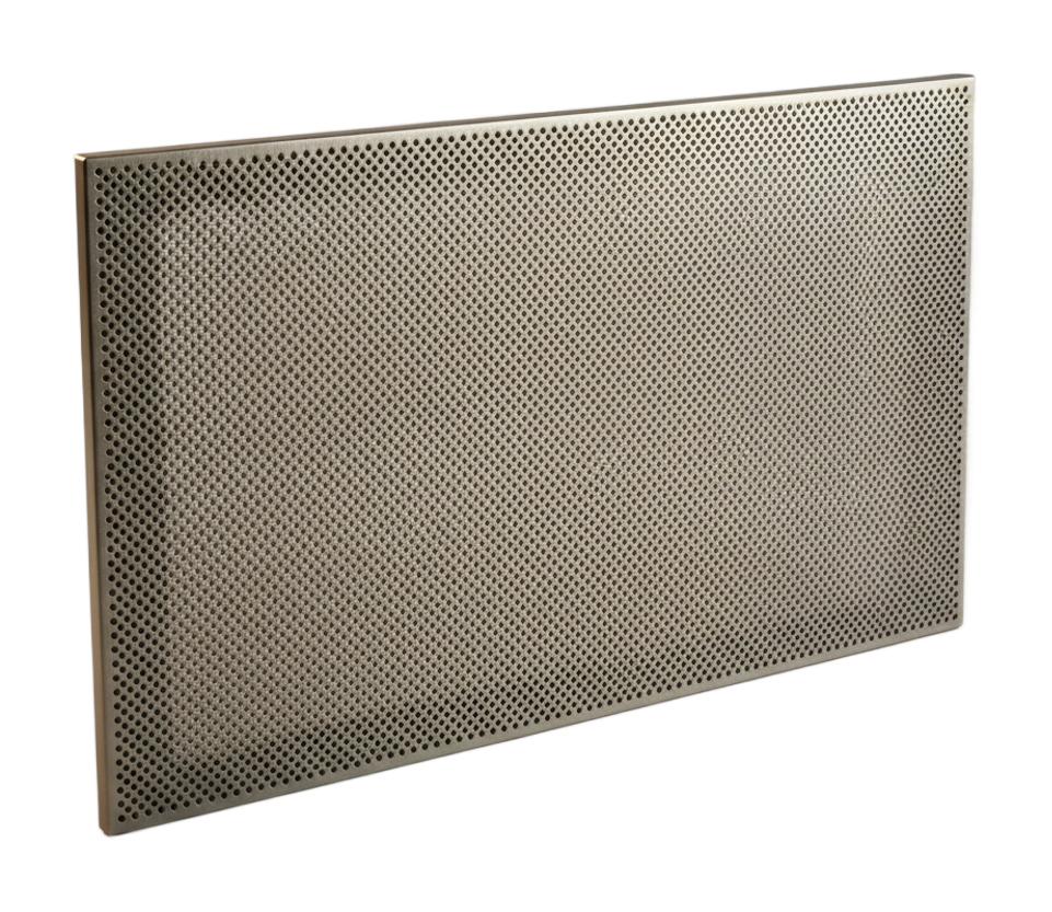 Laser-cut perforated aluminum speaker grille