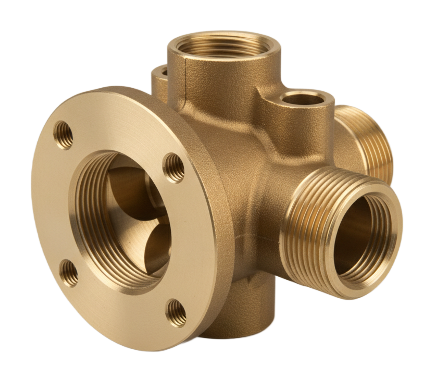 Machined brass industrial valve body