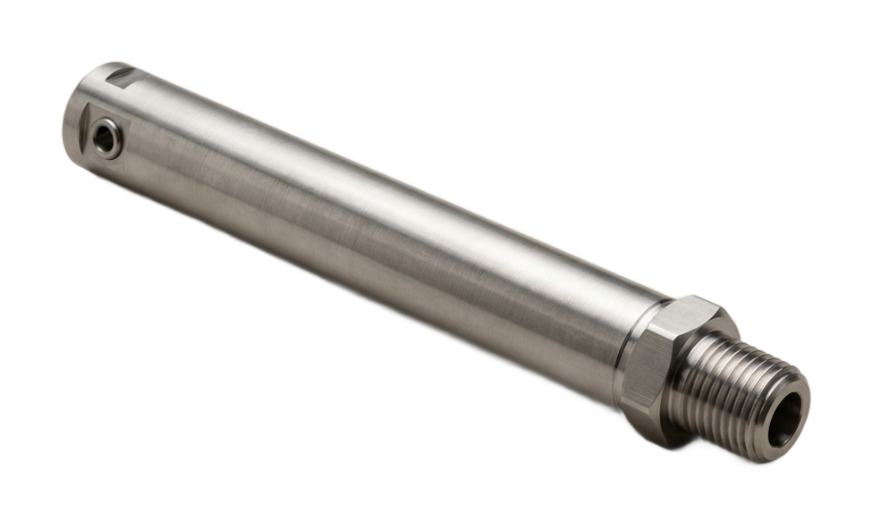 Machined stainless-steel sensor probe body with threaded fitting