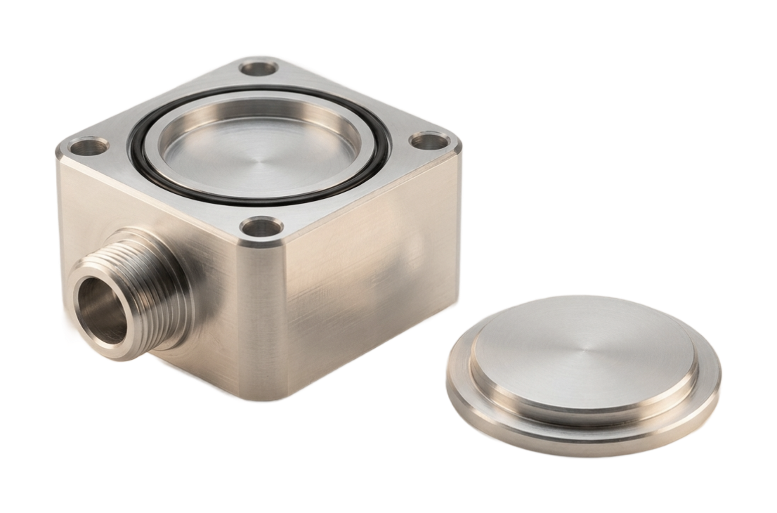 Machined aluminum sensor housing with O-ring groove and cap