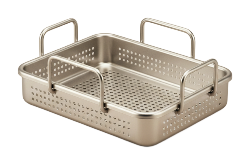 Perforated stainless-steel instrument tray